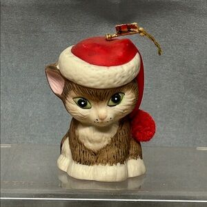 Vintage 1985 Lil Chimers Christmas Ornament Jasco Bisque Porcelain Kitten Bell